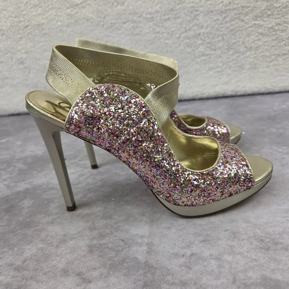 Carlos by Carlos Santana Halo Multi Color Glitter Platform Sandals Heels 8M